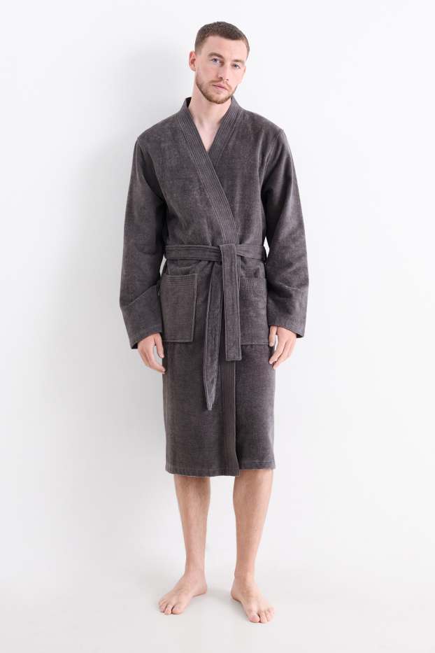Heren - Badstof badjas - donkergrijs