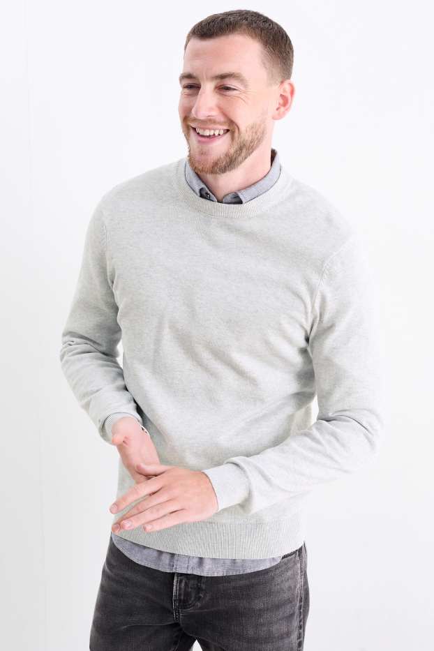 Herren - Feinstrick-Pullover - hellgrau