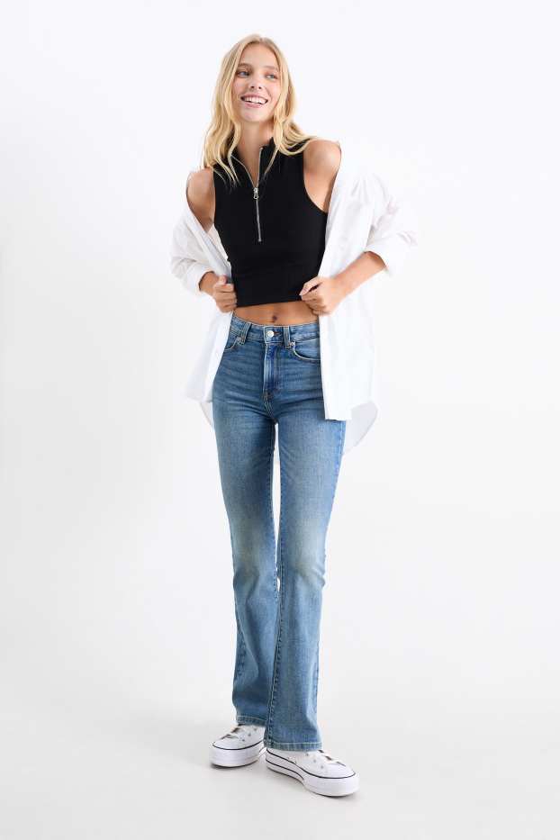 Damen - Flared Jeans - Mid Waist - LYCRA® - jeansblau