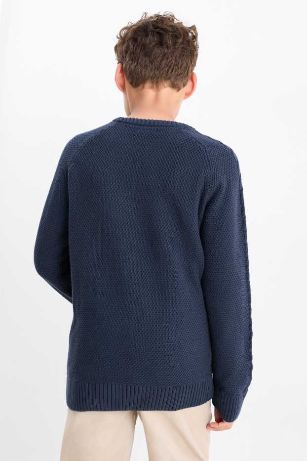 Enfants garçons - Pullover - motif tressé - bleu foncé