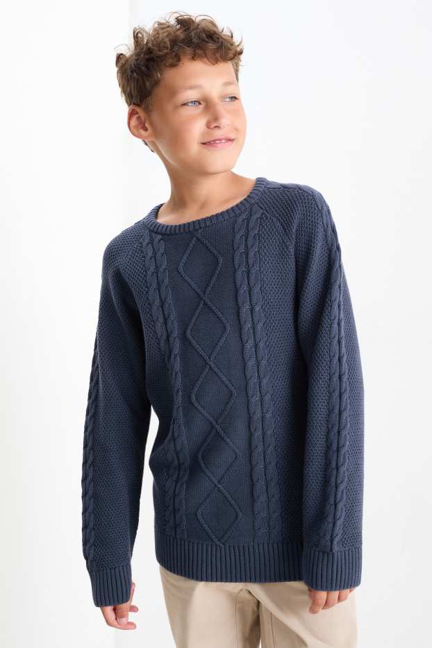 Enfants garçons - Pullover - motif tressé - bleu foncé