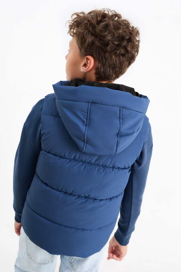 Kinderen: jongens - Bodywarmer met capuchon - waterafstotend - donkerblauw