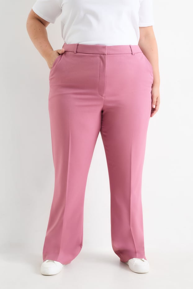 Women - Cloth trousers - mid-rise waist - straight fit - dark rose