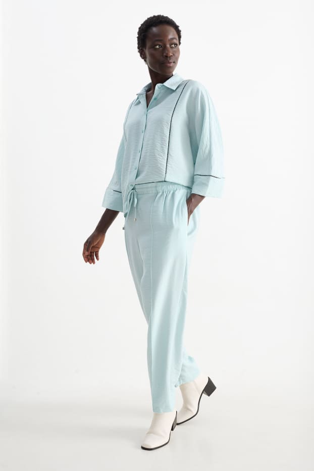 Femmes - Pantalon en toile - high waist - tapered fit - vert menthe