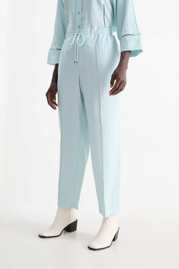 Femmes - Pantalon en toile - high waist - tapered fit - vert menthe