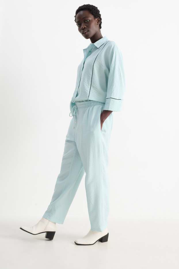 Femmes - Pantalon en toile - high waist - tapered fit - vert menthe