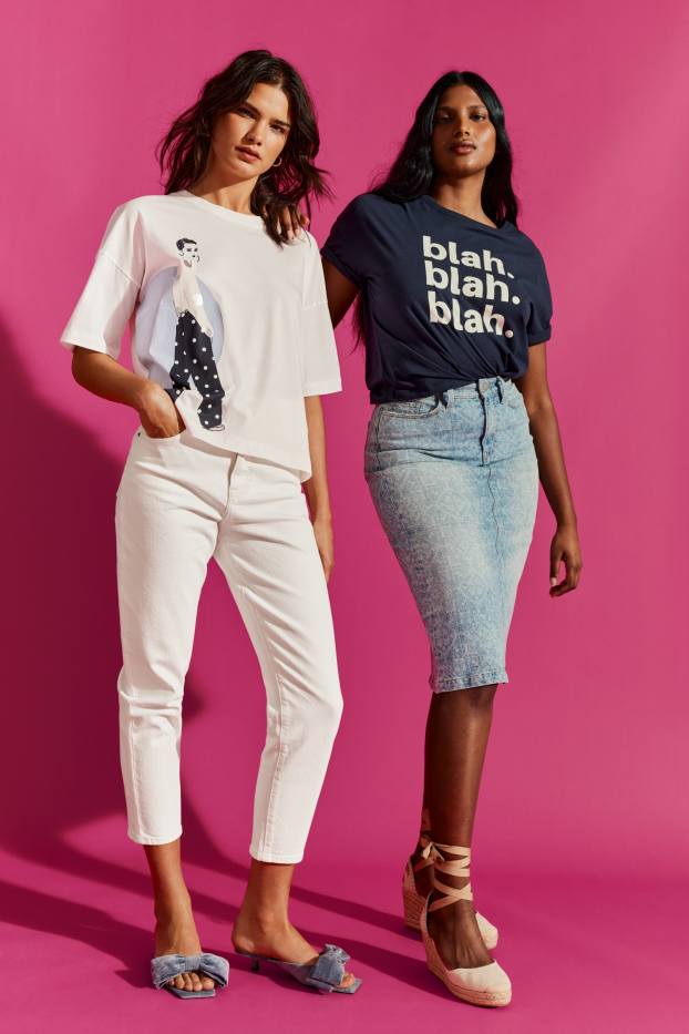 Women - Denim skirt - patterned - denim-light blue