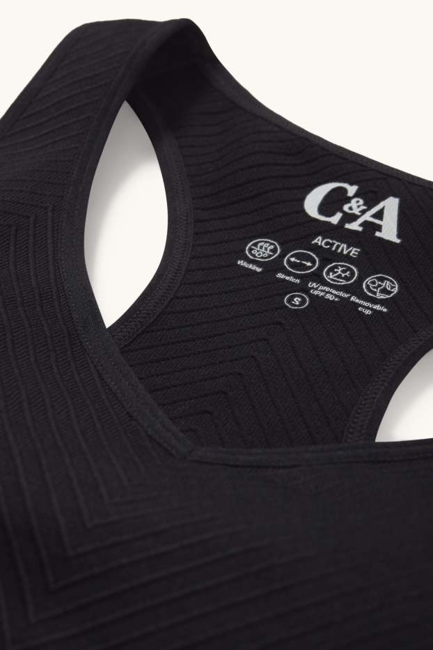 Donna - Reggiseno tecnico - imbottito - tramato - protezione UV - nero