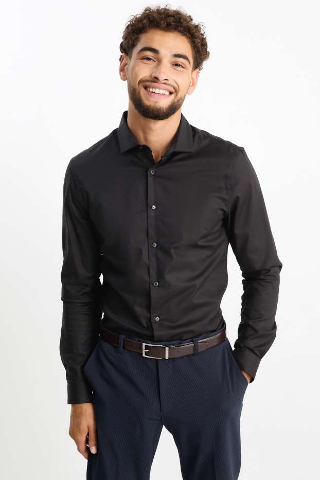 Uomo - Camicia business - body fit - colletto cutaway - facile da stirare - LYCRA® - nero