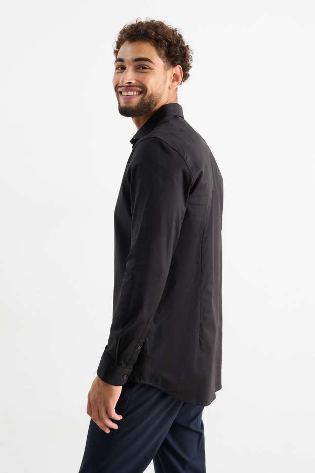 Uomo - Camicia business - body fit - colletto cutaway - facile da stirare - LYCRA® - nero