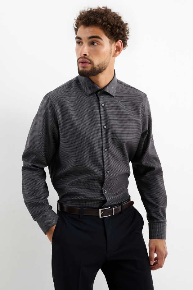 Herren - Businesshemd - Regular Fit - Cutaway - bügelfrei  - dunkelgrau