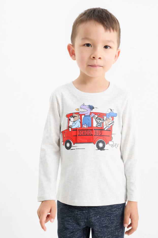 Enfants garçons - Lot de 3 - Monster truck et animaux sauvages - haut à manches longues - bleu / blanc
