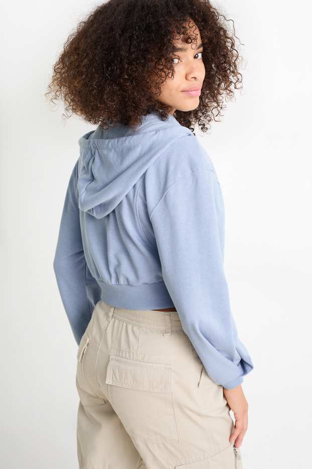 Femmes - Sweat zippé en molleton court avec capuche - bleu