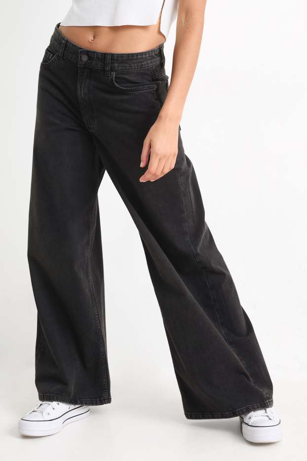 Femmes - Wide leg jean - low waist - noir