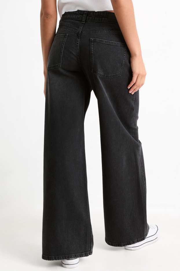 Femmes - Wide leg jean - low waist - noir