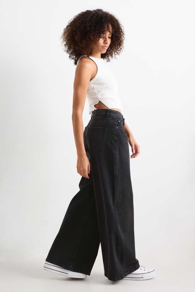 Femmes - Wide leg jean - low waist - noir
