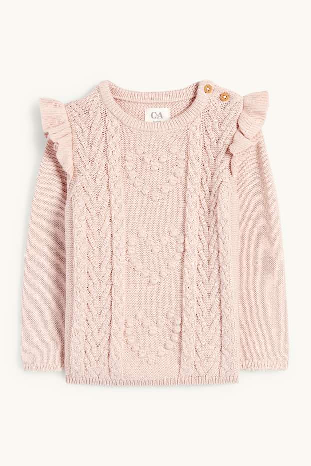 Baby Mädchen - Herzchen - Baby-Pullover - Zopfmuster - rosa
