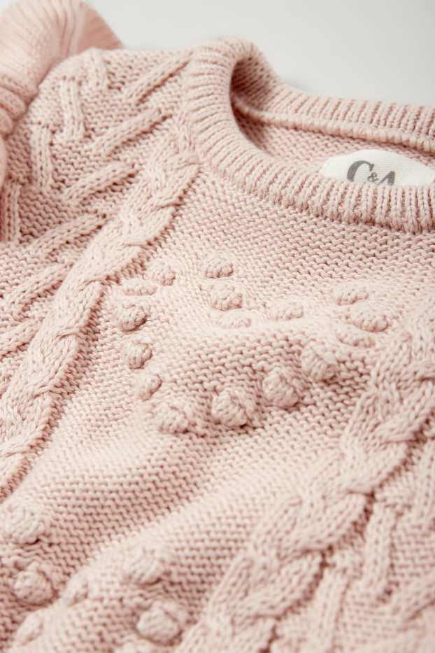 Baby Mädchen - Herzchen - Baby-Pullover - Zopfmuster - rosa