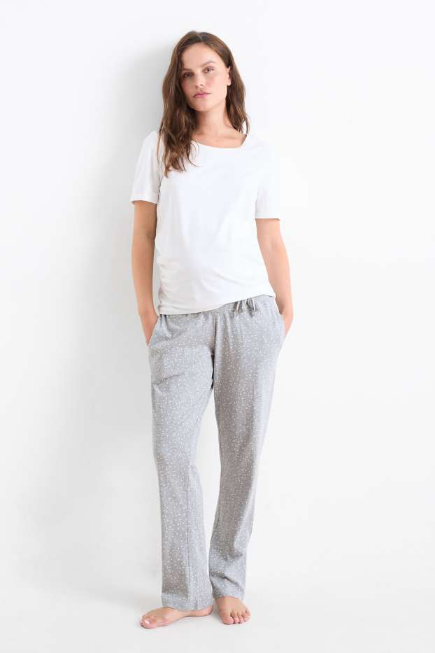 Donna - Pantaloni pigiama premaman - pois - arricciature - grigio chiaro melange