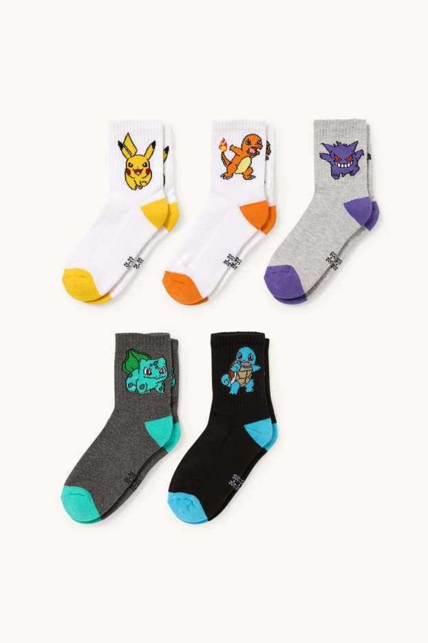 Copii - Băieți - Multipack 5 perechi - Pokémon - șosete cu motive - negru