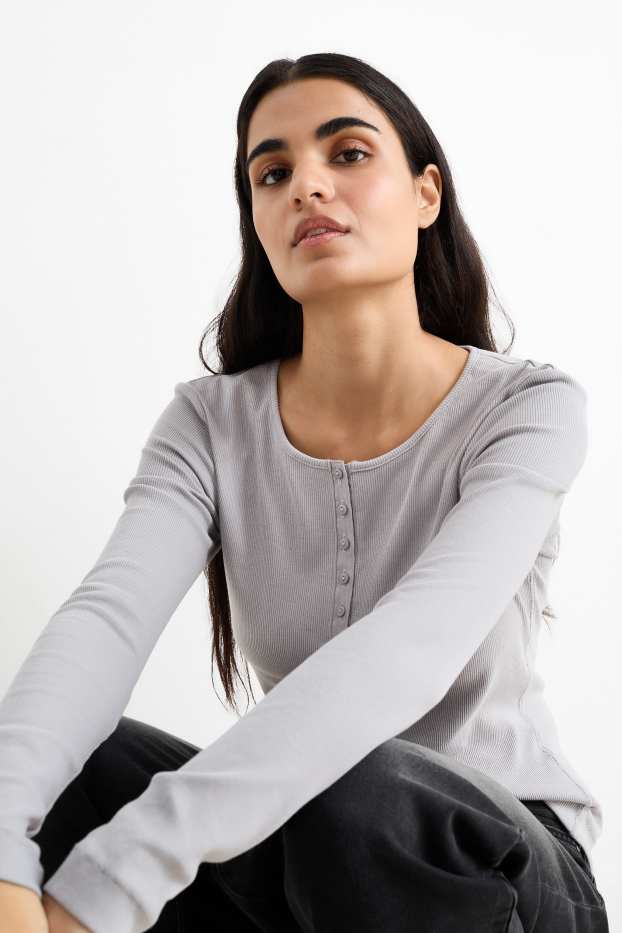 Donna - Maglia con collo serafino - grigio chiaro