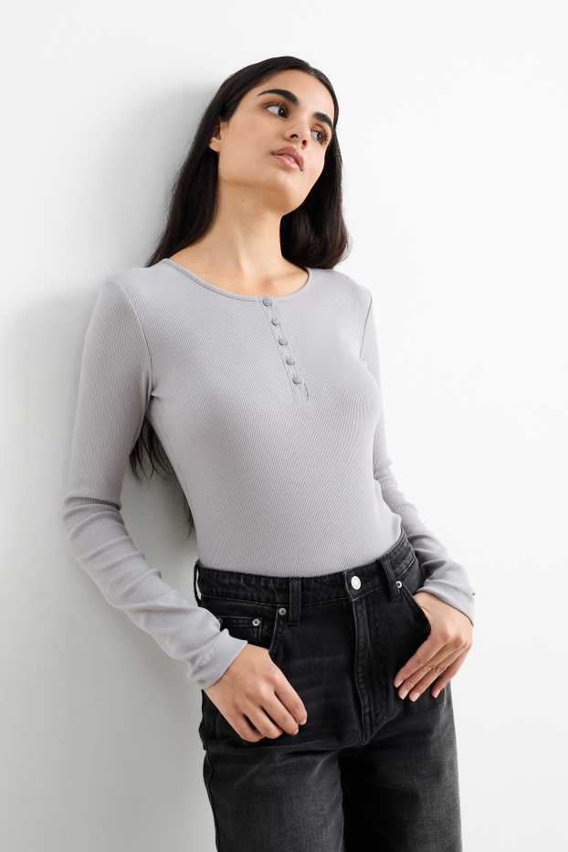 Donna - Maglia con collo serafino - grigio chiaro