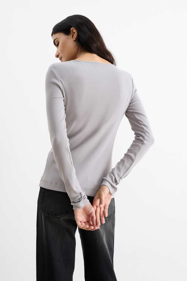 Donna - Maglia con collo serafino - grigio chiaro