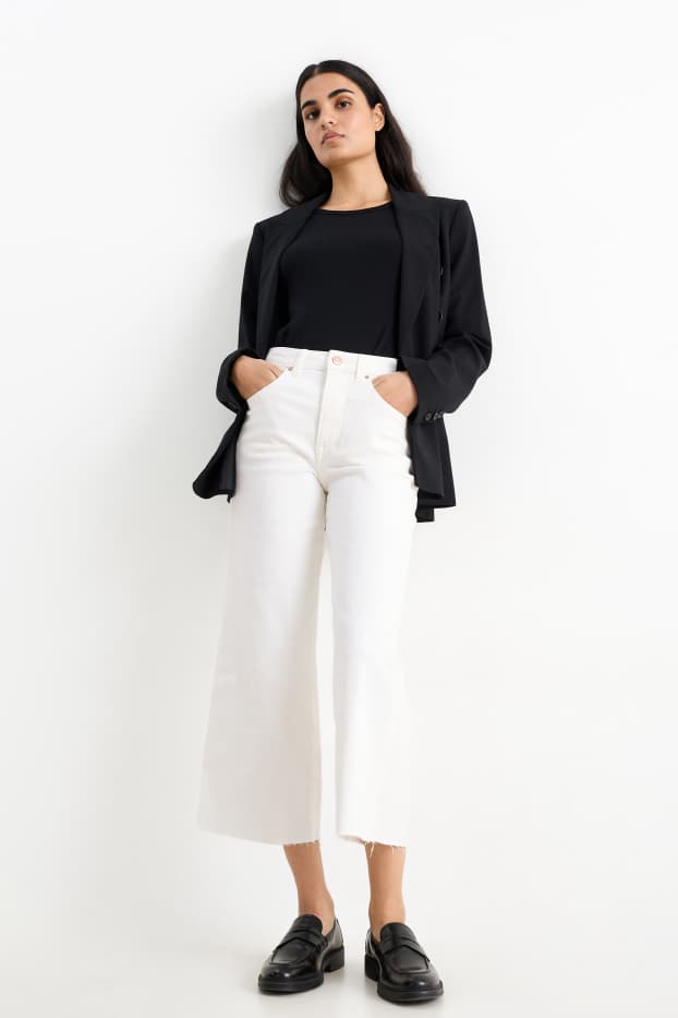Dames - Wide leg jeans - mid waist - crème wit