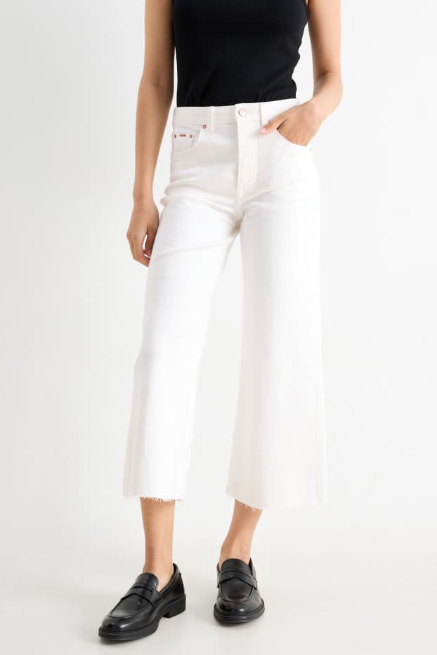 Dames - Wide leg jeans - mid waist - crème wit