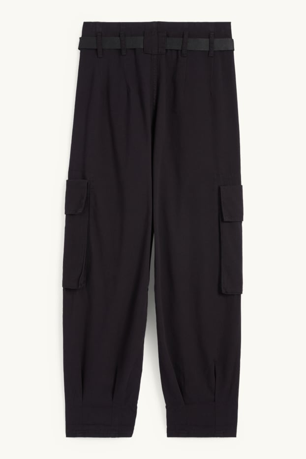 Femmes - Pantalon cargo - high waist - tapered fit - noir