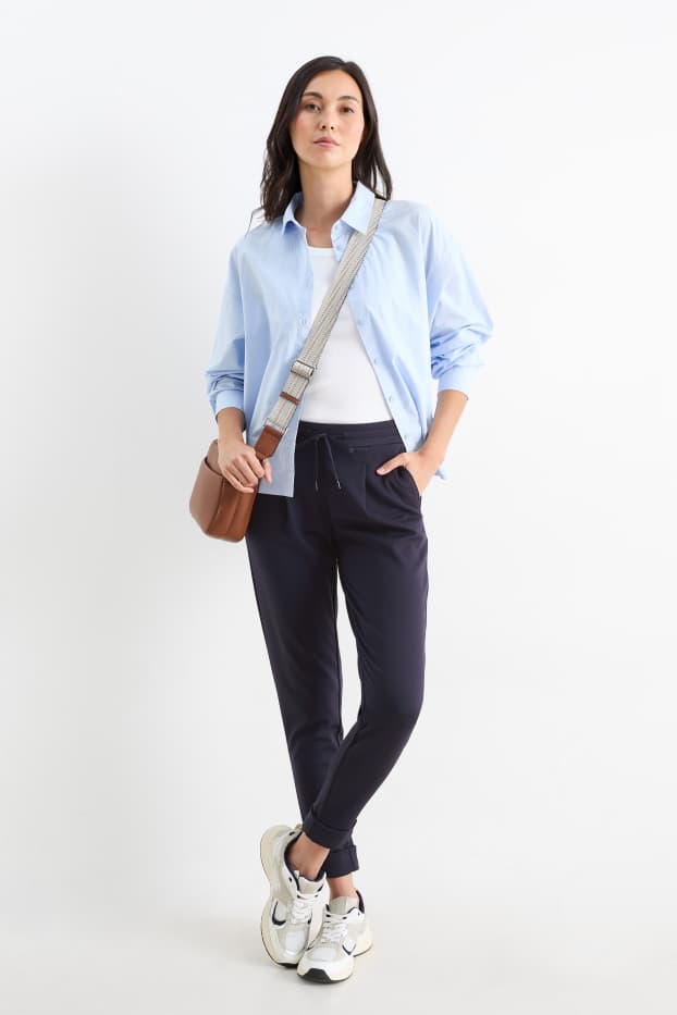 Femmes - Pantalon en jersey - mid waist - tapered fit - bleu foncé