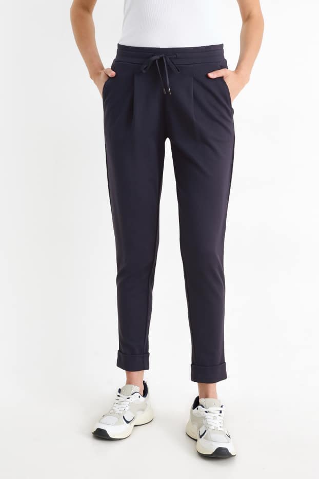 Femmes - Pantalon en jersey - mid waist - tapered fit - bleu foncé