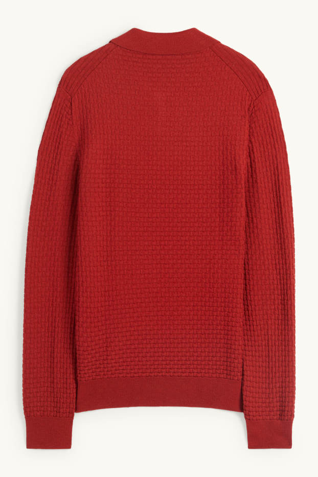 Hommes - Pull - texturé - rouge foncé