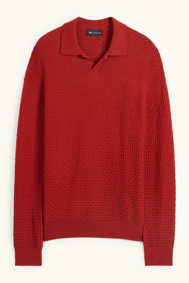 Hommes - Pull - texturé - rouge foncé