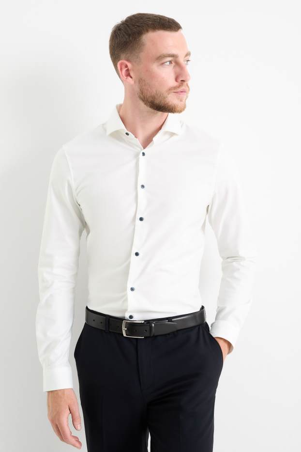 Uomo - Camicia business - body fit - colletto cutaway - facile da stirare - LYCRA® - bianco crema