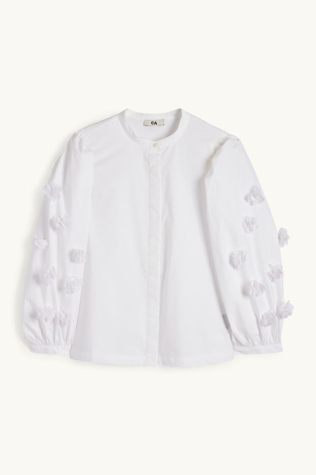 Donna - Blusa di popeline - bianco neve