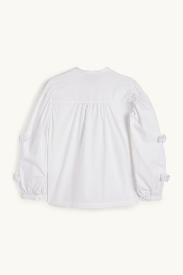 Donna - Blusa di popeline - bianco neve