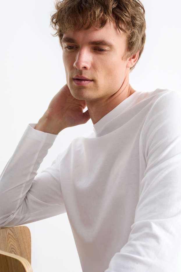 Pánské - Multipack 2 ks - tričko s dlouhým rukávem - bílá