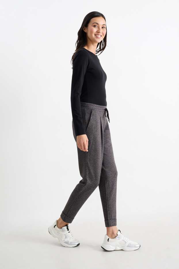 Damen - Stoffhose - Mid Waist - Tapered Fit - dunkelgrau