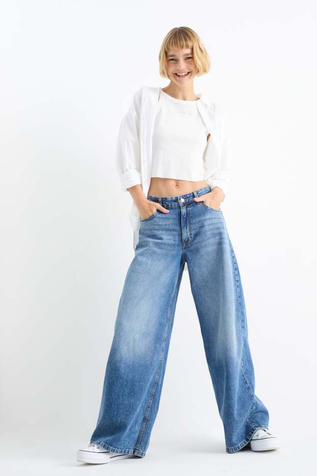 Damen - Wide Leg Jeans - Low Waist - jeansblau