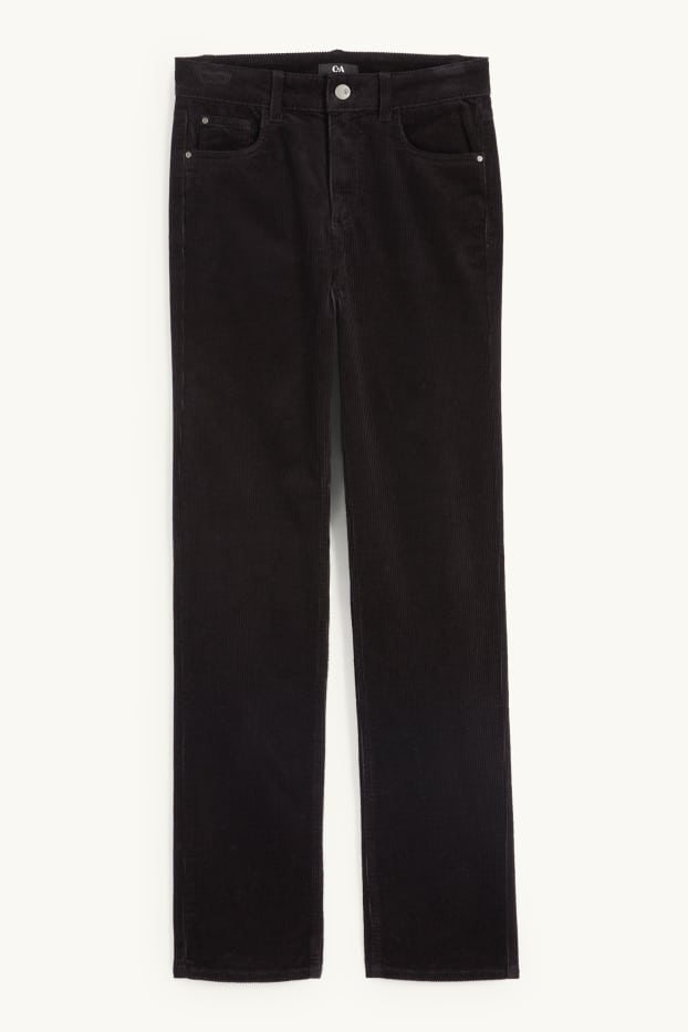 Femmes - Pantalon en velours côtelé - high waist - straight fit - noir