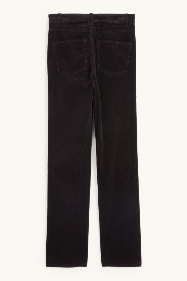 Femmes - Pantalon en velours côtelé - high waist - straight fit - noir