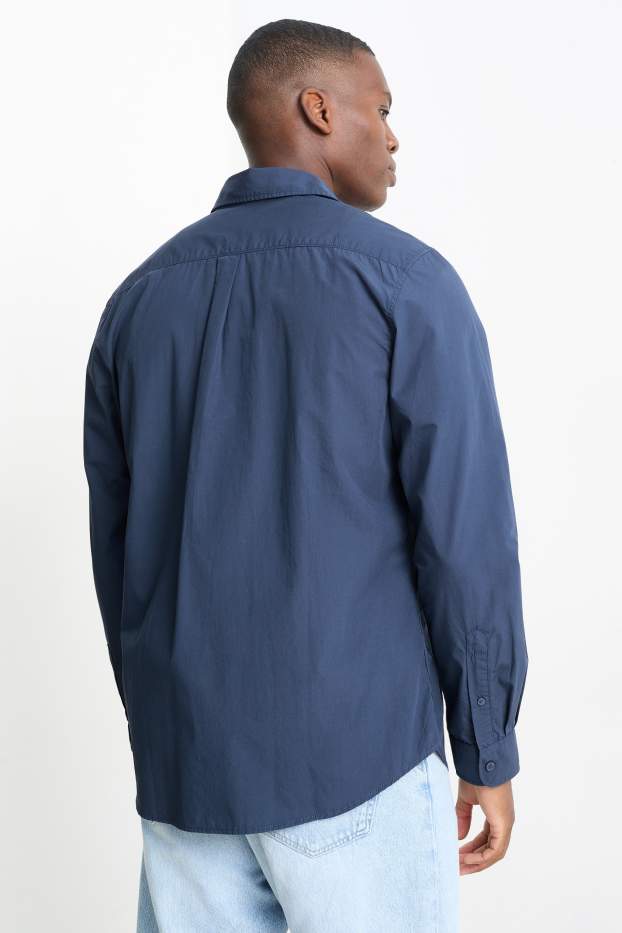 Pánské - Košile - regular fit - kent - tmavomodrá