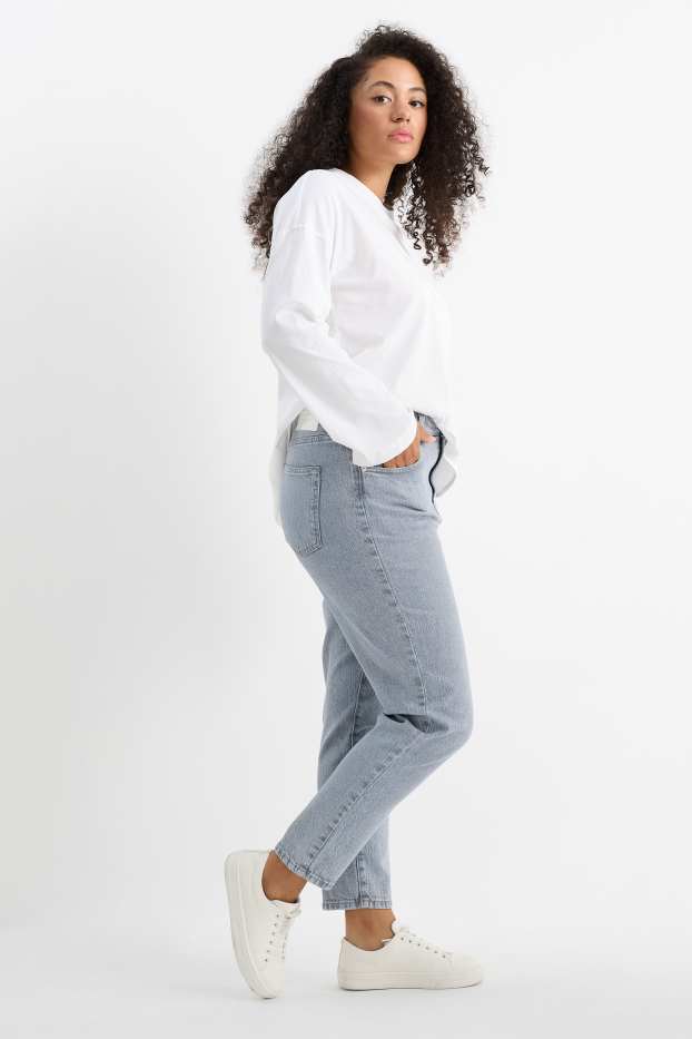 Damen - Mom Jeans - High Waist - LYCRA® - hellgrau