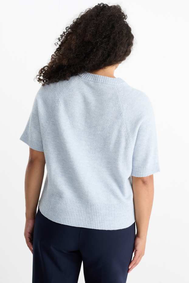 Femmes - Pullover en maille - manches courtes - bleu clair