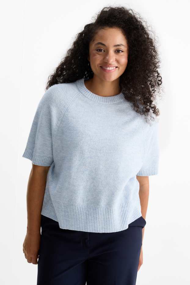 Femmes - Pullover en maille - manches courtes - bleu clair