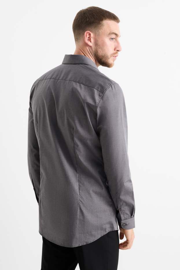 Hommes - Chemise - slim fit - col kent - facile à repasser - gris foncé