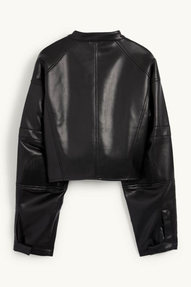 Femmes - Blouson de motard court - synthétique - noir