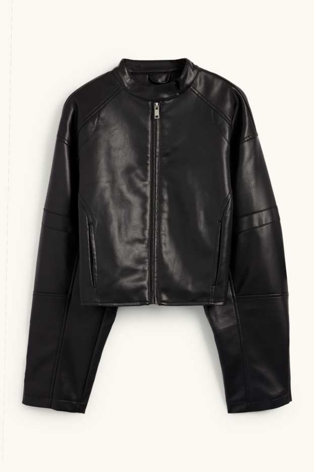 Femmes - Blouson de motard court - synthétique - noir