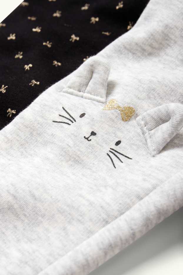 Enfants filles - Lot de 2 - chat et nœud - leggings - gris clair